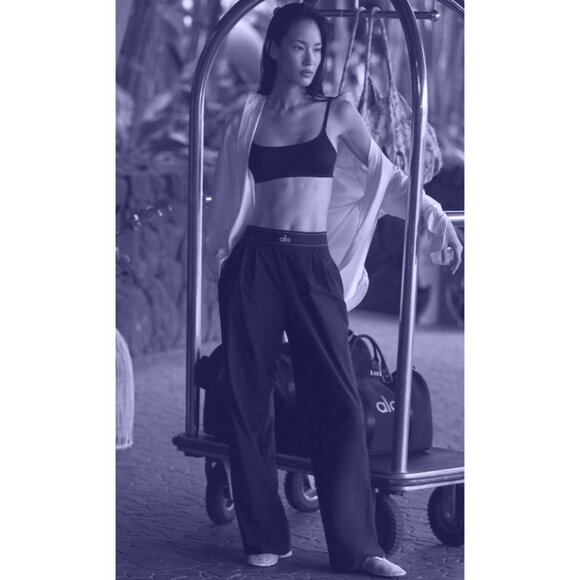 Alo Suit Up Trousers Navy High-Rise Waist Windbreaker Wide Leg Edgy Slacks Pants - Picture 6 of 10